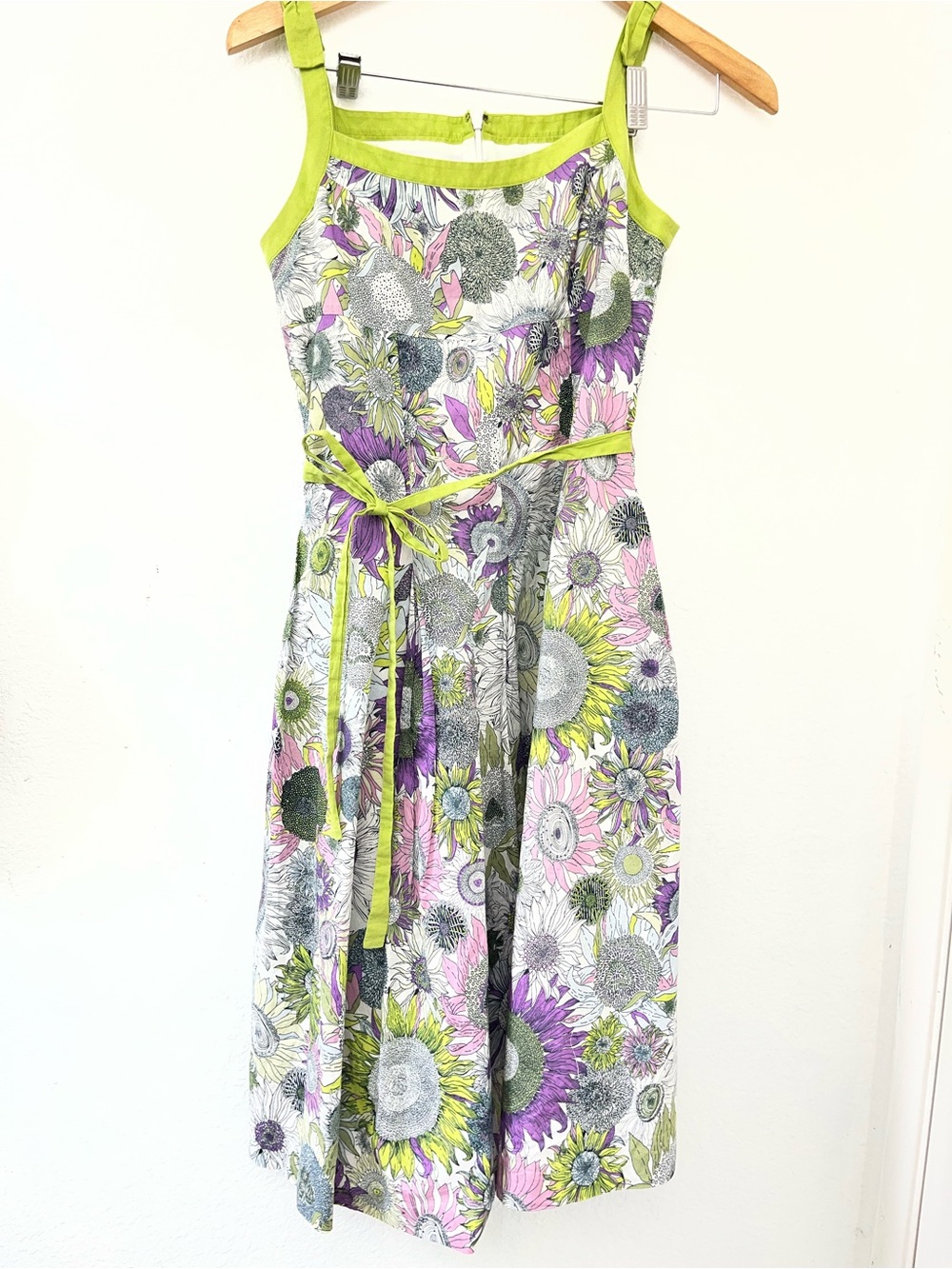 Renee on Floral Sundress with Lime Trim - Green/Purple/Pink
